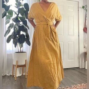 Urban Outfitters Gabrielle Linen Midi Wrapped Dress Sz Medium